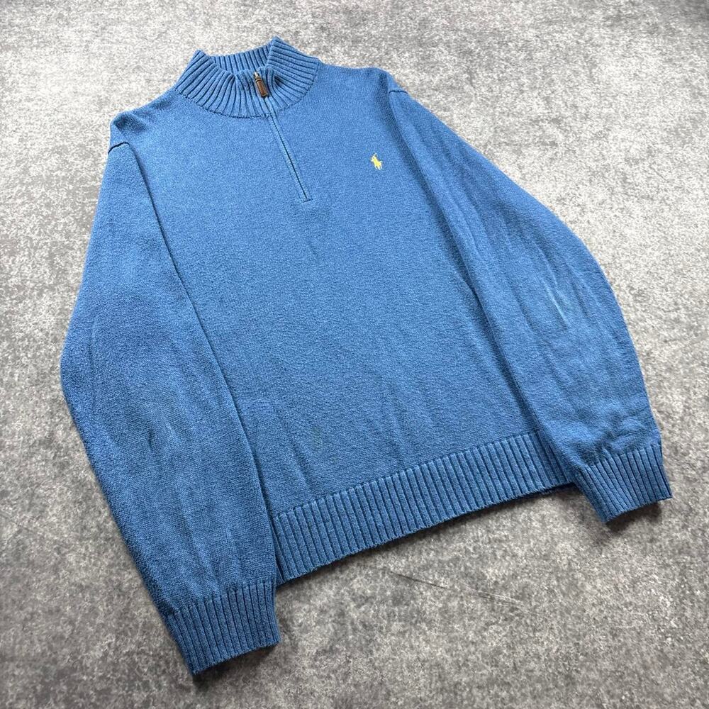 Polo Ralph Lauren Men’s XL Blue Quarter Zip Sweater Yellow Pony Logo
